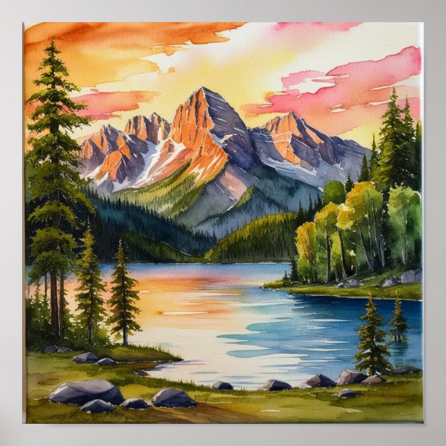 Serene Mountain und Trees Poster (Vorne)