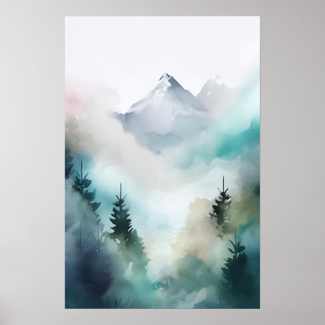Serene Mountain Watercolor Abstrakt Art Download Poster (Vorne)