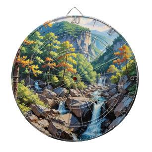 Serene Mountain Waterfall Landschaft Dartscheibe