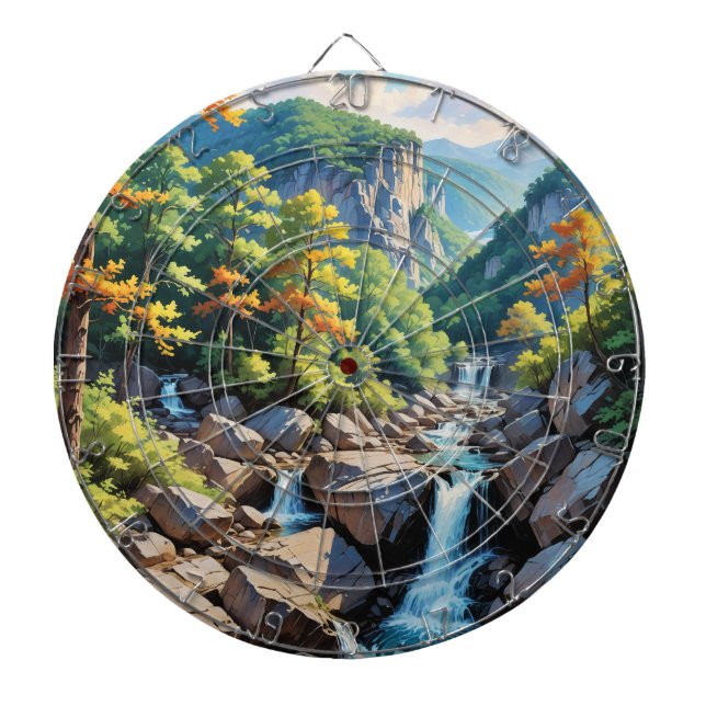 Serene Mountain Waterfall Landschaft Dartscheibe (vorne)