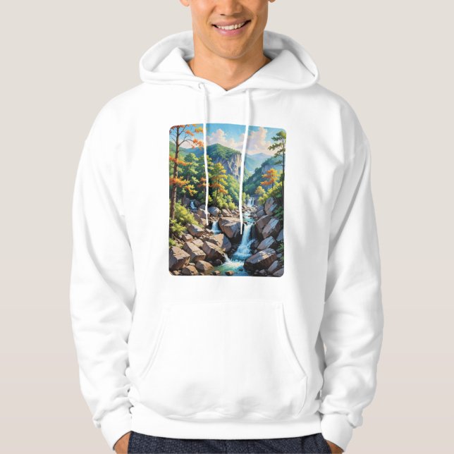 Serene Mountain Waterfall Landschaft Hoodie (Vorderseite)
