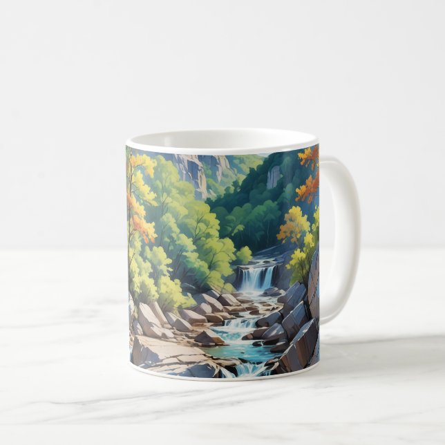 Serene Mountain Waterfall Landschaft Kaffeetasse (VorderseiteRechts)
