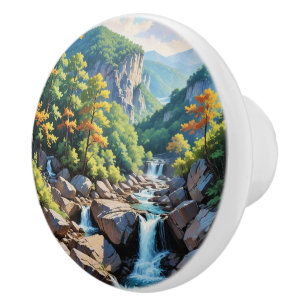 Serene Mountain Waterfall Landschaft Keramikknauf