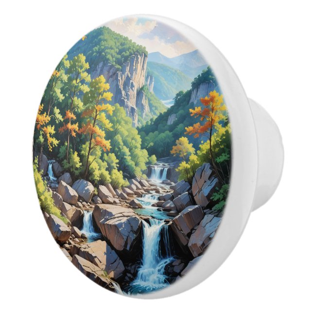 Serene Mountain Waterfall Landschaft Keramikknauf (Rechts)