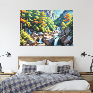 Serene Mountain Waterfall Landschaft Leinwanddruck