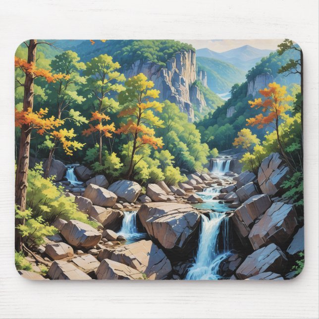 Serene Mountain Waterfall Landschaft Mousepad (Vorne)