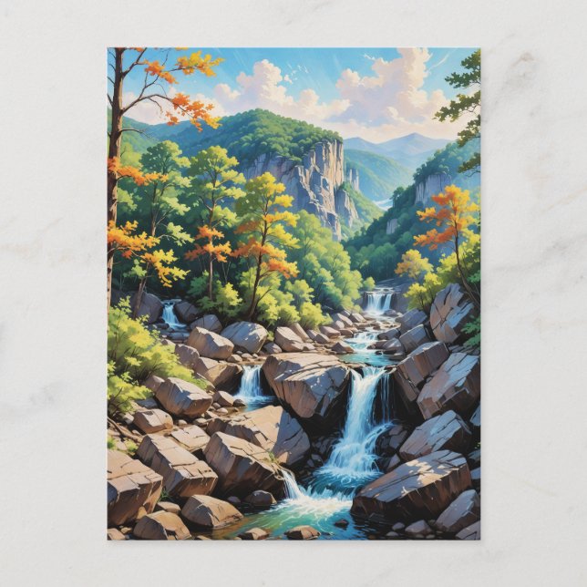 Serene Mountain Waterfall Landschaft Postkarte (Vorderseite)