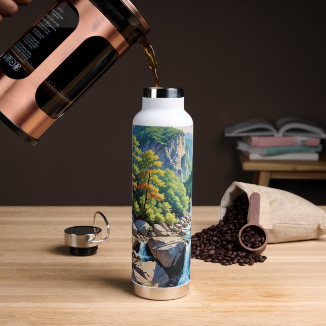 Serene Mountain Waterfall Landschaft Trinkflasche (Kaffee)