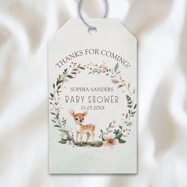 Serene Nature Deer Baby Shower Geschenkanhänger (Von Creator hochgeladen)