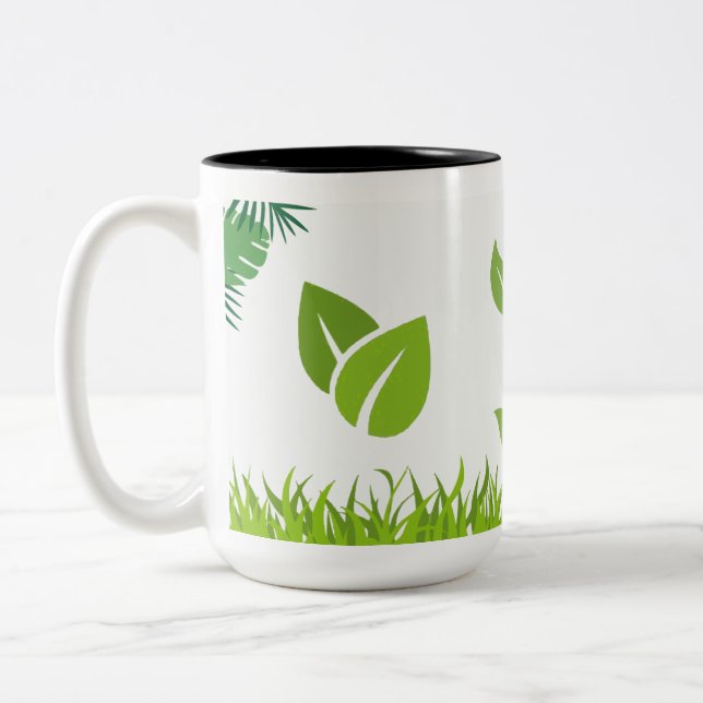 Serene Nature Green Blätter & Grass Design Zweifarbige Tasse (Links)