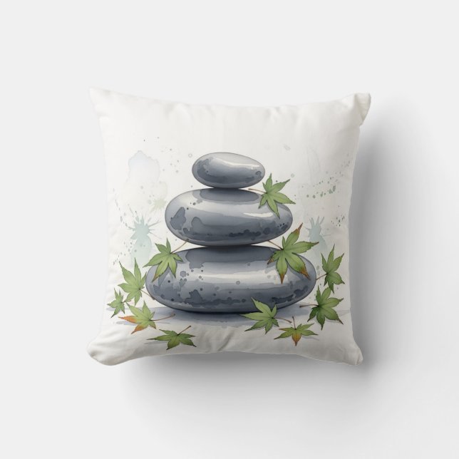 Serene Nature Zen Rock Stack Watercolor Kissen (Vorderseite)