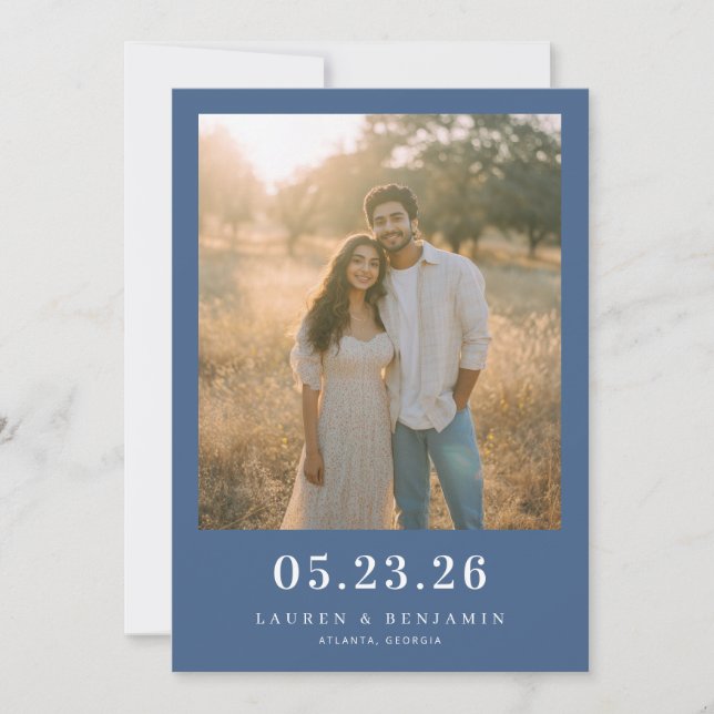 Serene Navy Natürliche Fotografie Save The Date (Vorderseite)