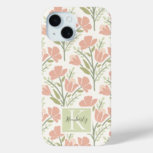 Serene Neutral Florals Mit Monogramm Case-Mate iPhone Hülle (Rückseite)