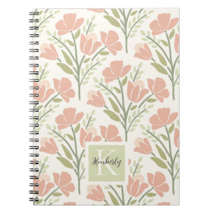 Serene Neutral Florals Mit Monogramm Notizblock