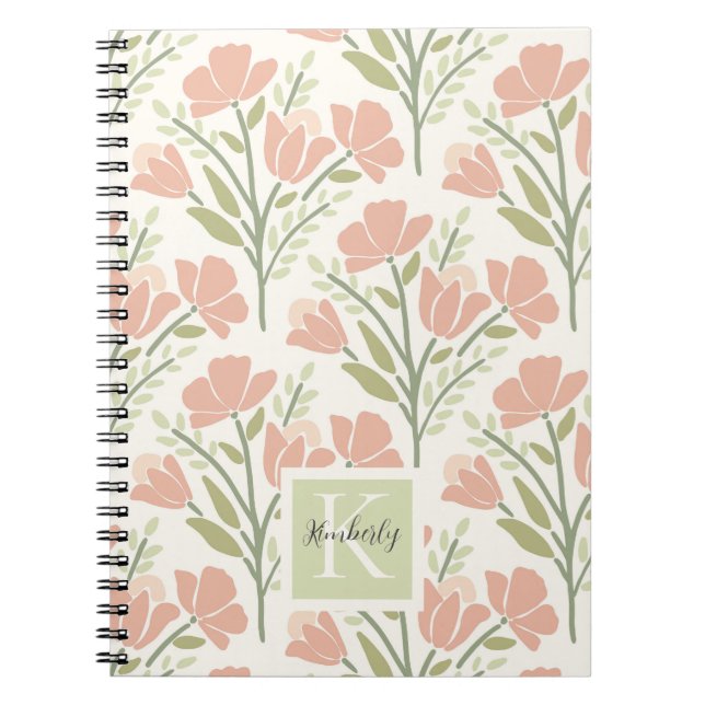 Serene Neutral Florals Mit Monogramm Notizblock (Vorderseite)