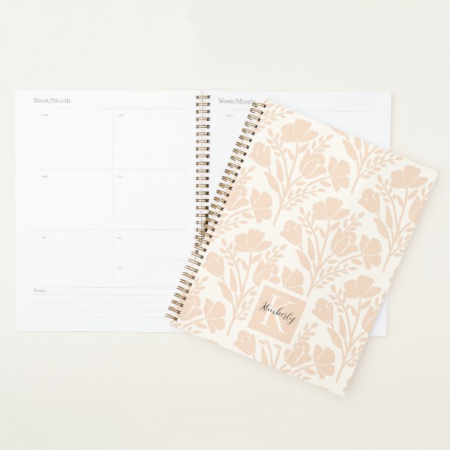 Serene Neutral Peachy Pink Florals Mit Monogramm Planer (Anzeige)