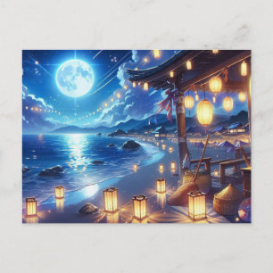 Serene Night Festival by Ocean Malerei Postkarte