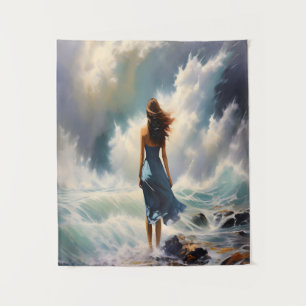 Serene Ocean Escape - Küstenart Wandteppich