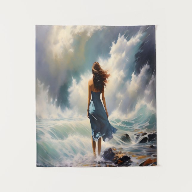 Serene Ocean Escape - Küstenart Wandteppich (Vorderseite)