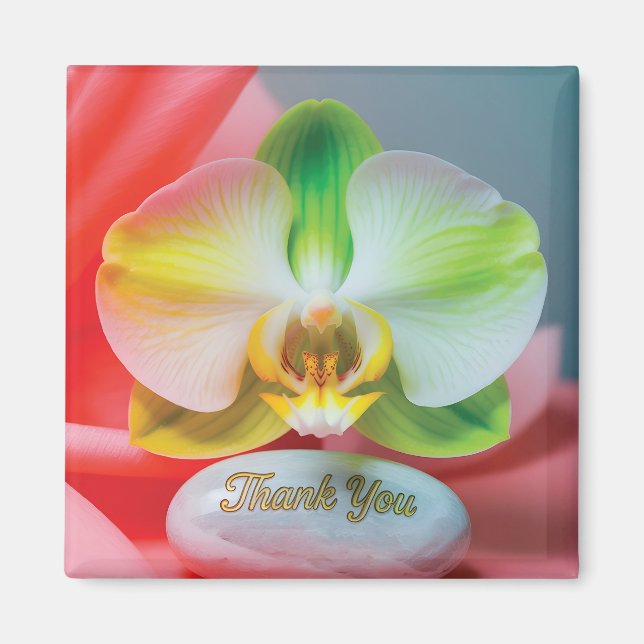 Serene Orchideenblume mit "Danke"-Text Magnet (Vorne)