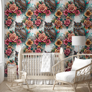 Serene Owl & Floral Mandalase Tapete