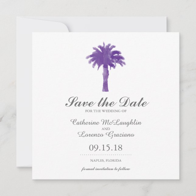 Serene Palm Tree Lila Watercolor | SAVE THE DATE (Vorderseite)