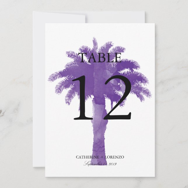Serene Palm Tree Lila Watercolor | TISCHNUMMER (Vorderseite)