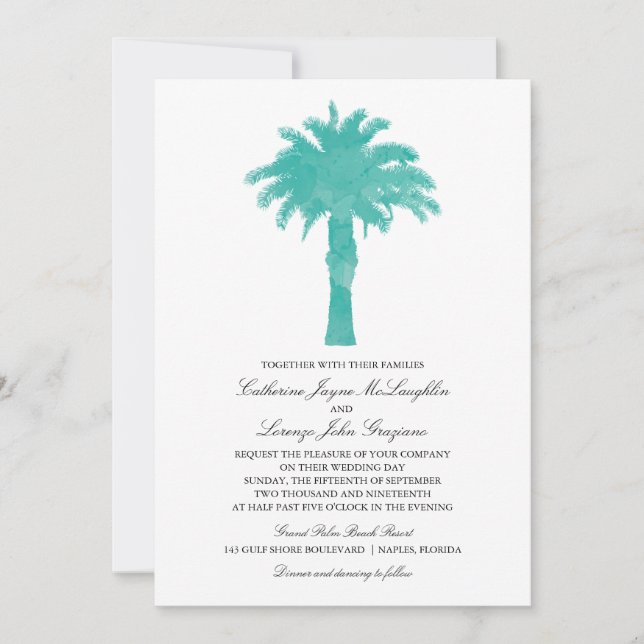 Serene Palm Tree Watercolor | Hochzeit Einladung (Vorderseite)