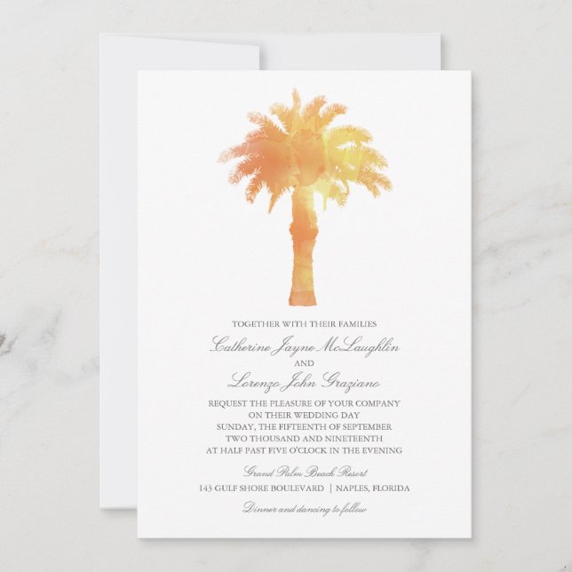 Serene Palm Tree Watercolor | Hochzeit Einladung (Vorderseite)