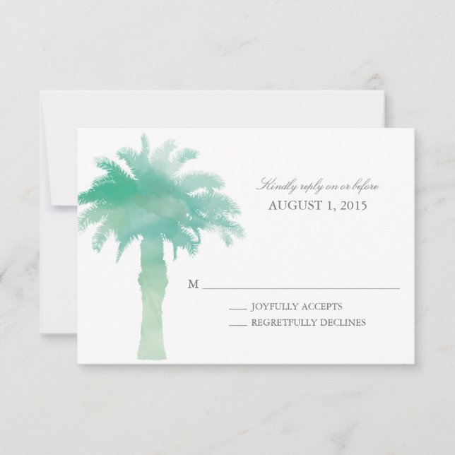 Serene Palm Tree Watercolor | HochzeitsrSVP RSVP Karte (Vorderseite)