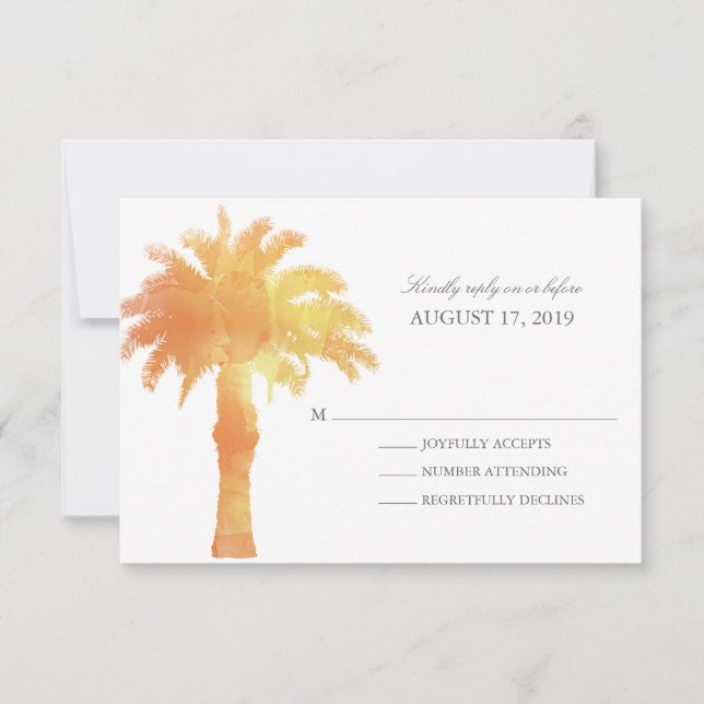 Serene Palm Tree Watercolor | HochzeitsrSVP RSVP Karte (Vorderseite)