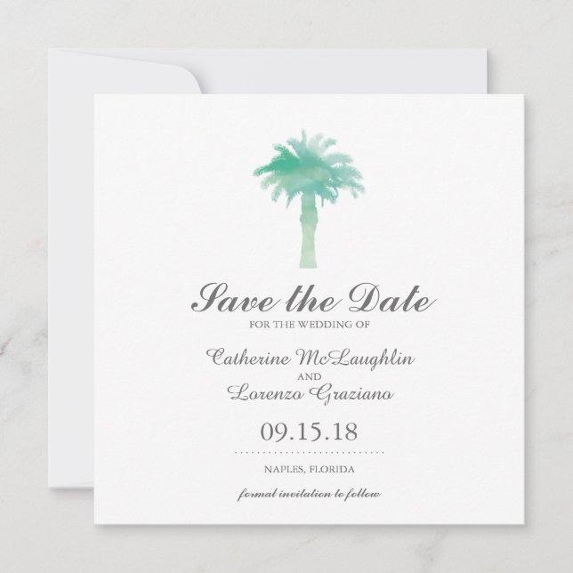 Serene Palm Tree Watercolor | SAVE THE DATE (Vorderseite)