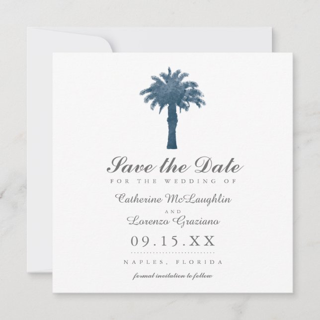 Serene Palm Tree Watercolor Save the Date (Vorderseite)