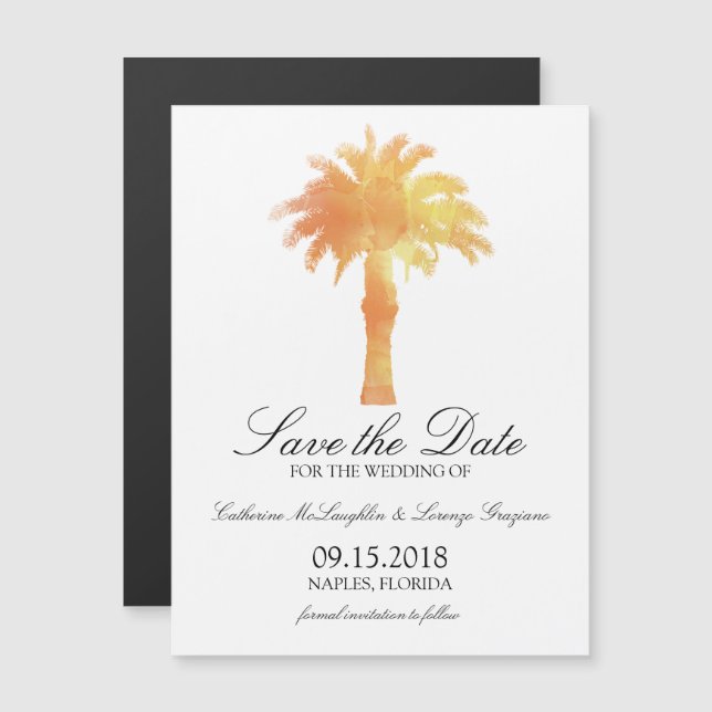 Serene Palm Tree Watercolor | SAVE THE DATE Magneteinladung (Vorne/Hinten)