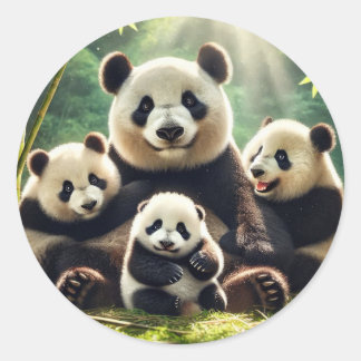 "Serene Panda Family in Forest Sticker" Runder Aufkleber