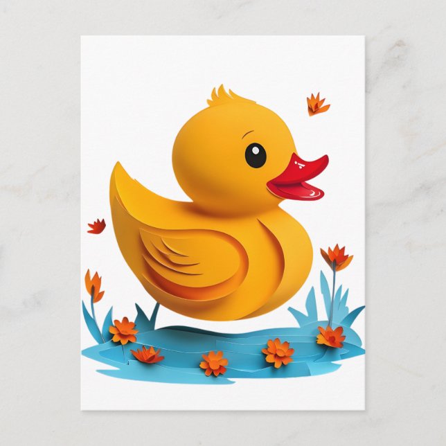 Serene Papercut Rubber Duck Postcard Postkarte (Vorderseite)