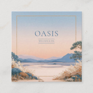 Serene Peach Blue Landscape Gold Frame Artistic Quadratische Visitenkarte