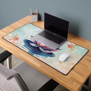 Serene Petal Purity – Teal & Peach Lotus Schreibtischunterlage