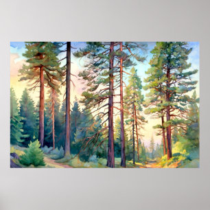 Serene Pine Forest Aquarell Kunst, Dichtung und Mu Poster