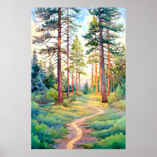 Serene Pine Forest Aquarell Kunst, Dichtung und Mu Poster
