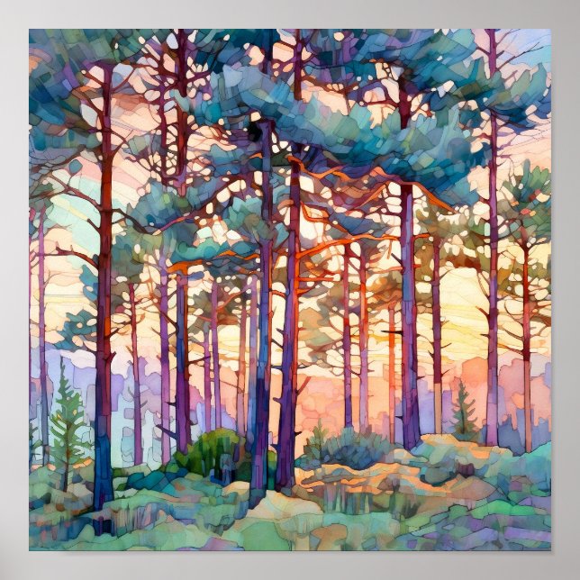 Serene Pine Forest Aquarell Print Poster (Vorne)
