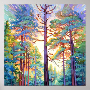 Serene Pine Forest Aquarell Print Poster