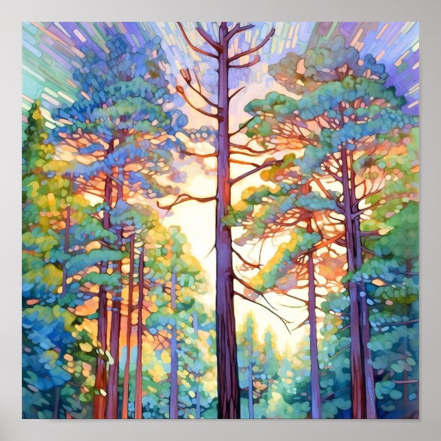 Serene Pine Forest Aquarell Print Poster (Vorne)
