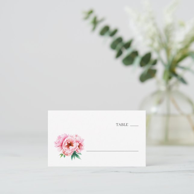Serene Pink Floral Minimalist Platzkarte (Stehend Vorderseite)