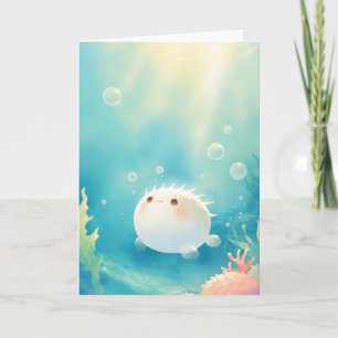 Serene Puffer Fische, die durch Korallenriffe trei Karte