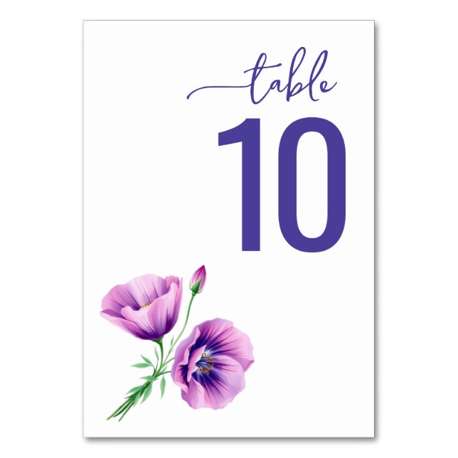 Serene Purple Botanical Table Card Tischnummer (Vorderseite)