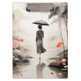 Serene Rainy Path Art with Floral Accents Klemmbrett
