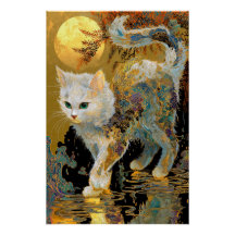 Serene Rinpa Cat | Japanischer Gold Zen
