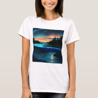 Serene Riverscape Minimalistisch T-Shirt