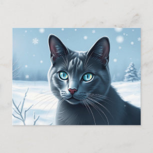 Serene Russian Blue Cat in einem ruhigen SchneeWin Postkarte